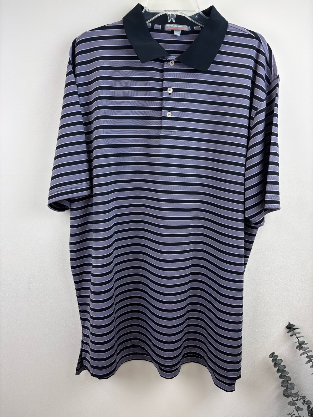 Peter Millar Dummer Comfort Striped Polo Shirt in Lavender and Black size XXL